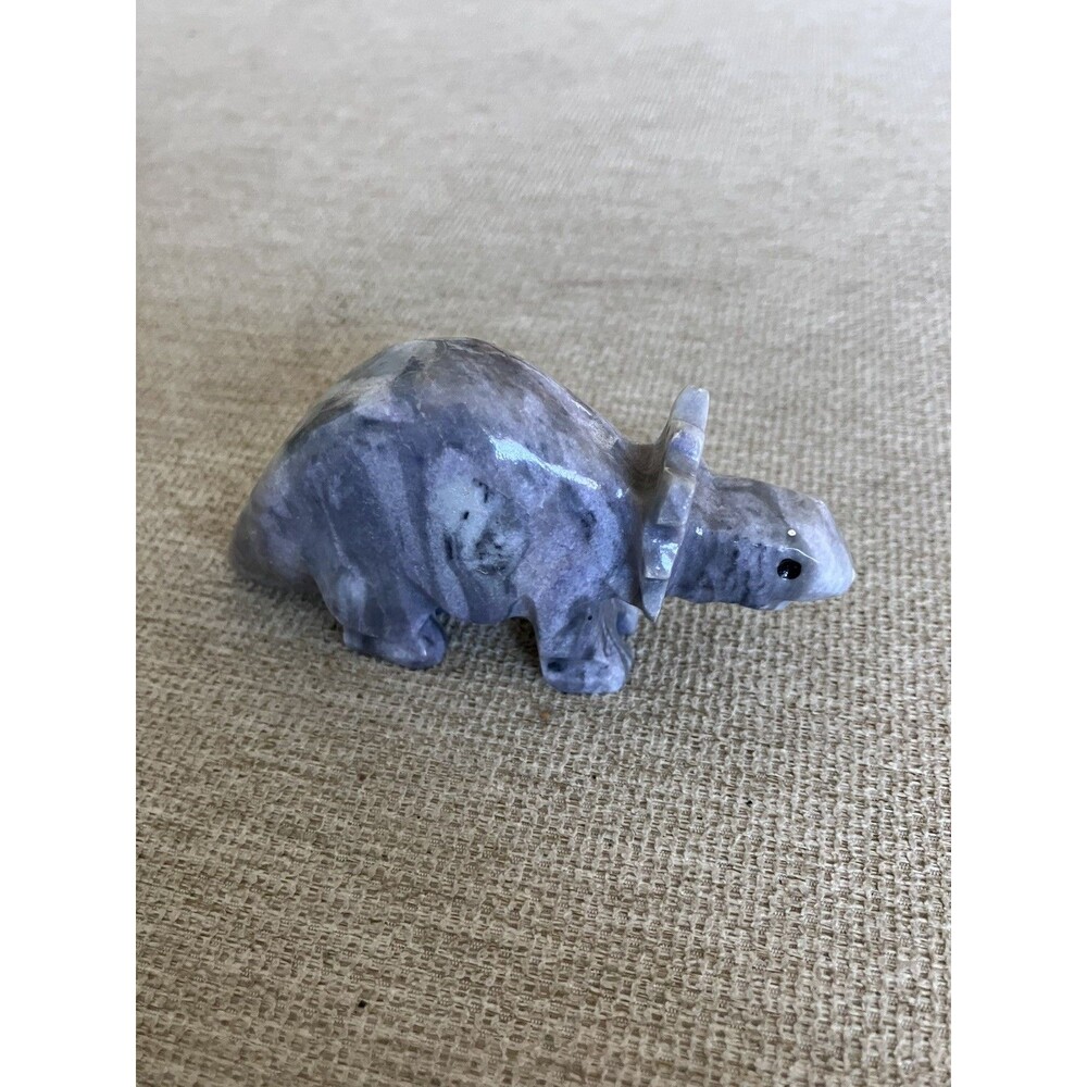 Stone Dinosaur Hand Carved Figurine Gray Marbled 3.5” Triceratops